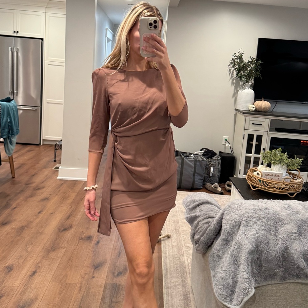 ASOS Mauve Brown Ruched Mini Dress